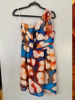 NWT adl One-Shoulder Abstract Print Dress Multicolor Mesh Texture